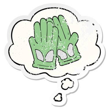 karikatür bahçe iş eldiven ve sıkıntılı bir wo olarak kabarcık düşünce