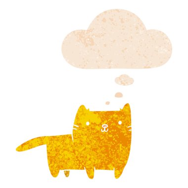 retro dokulu tarzında karikatür kedi ve düşünce balonu