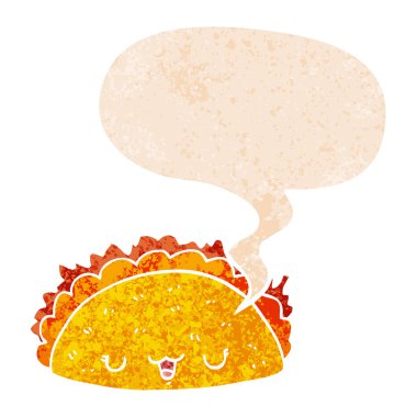 retro dokulu tarzda karikatür taco ve konuşma balonu