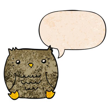 retro doku tarzında karikatür baykuş ve konuşma balonu