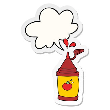 karikatür ketçap şişe ve konuşma kabarcık etiket