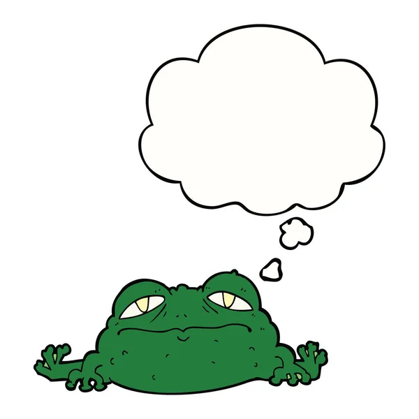 Karikatür çirkin kurbağa ve düşünce balonu — Stok Vektör