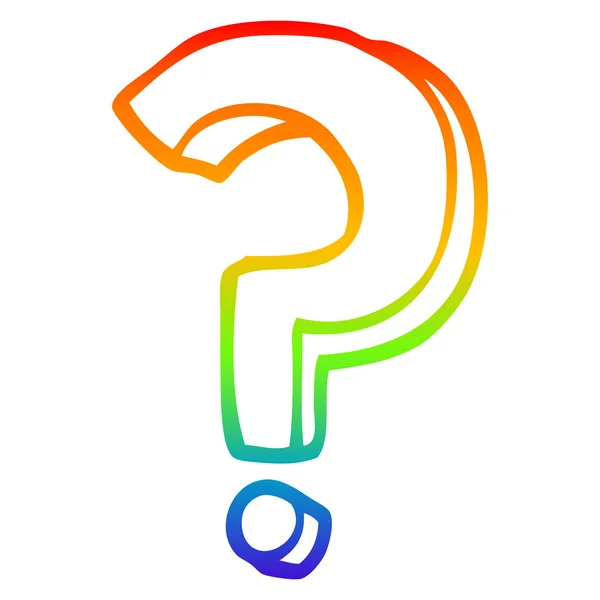 Rainbow gradient line drawing cartoon question mark — Stock Vector