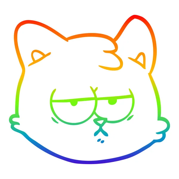 Regenboog gradiënt lijntekening cartoon kat gezicht — Stockvector