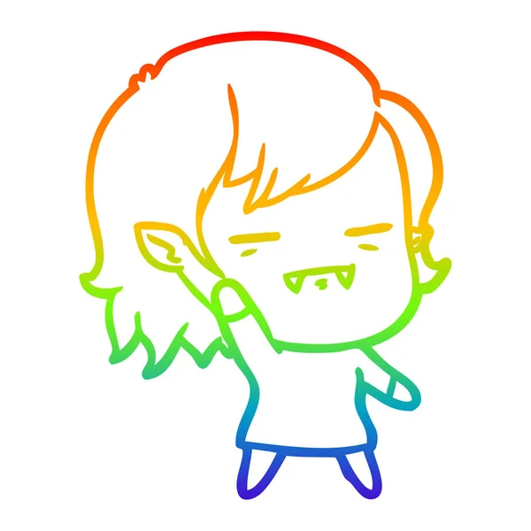 Rainbow gradient ligne dessin dessin animé mort-vivant vampire fille — Image vectorielle
