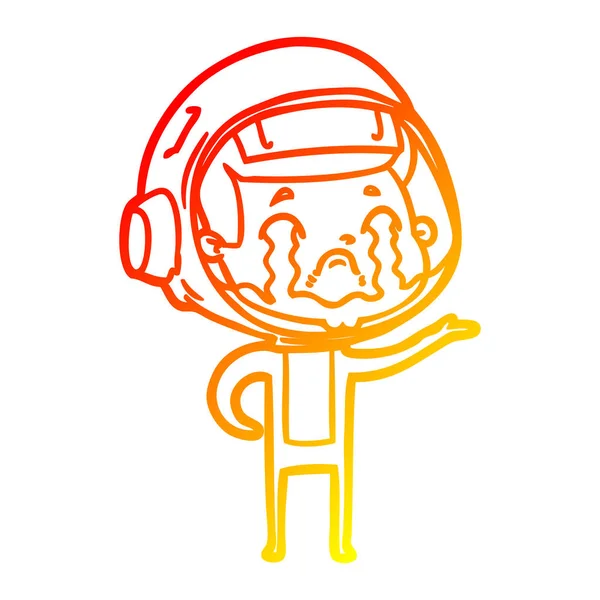 Linha gradiente quente desenho dos desenhos animados chorando astronauta — Vetor de Stock