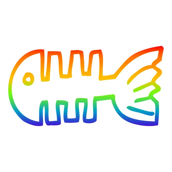 Linea gradiente arcobaleno disegno cartoon lische di pesce — Vettoriale Stock