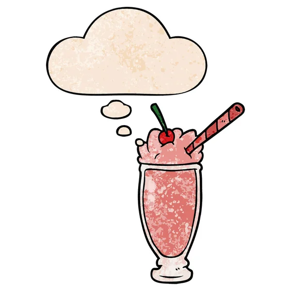 Cartoon milkshake en gedachte bubble in grunge textuur patroon s — Stockvector