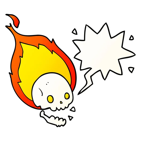 Pürüzsüz gradien ürkütücü karikatür yanan kafatası ve konuşma balonu — Stok Vektör