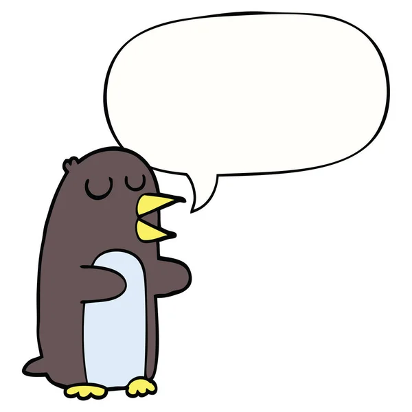 Desen animat pinguin și bulă de vorbire — Vector de stoc