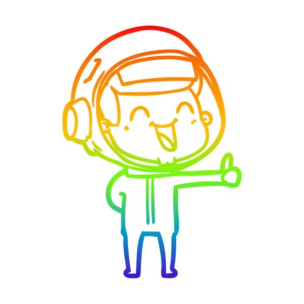 Rainbow gradient linje ritning lycklig tecknad astronaut — Stock vektor