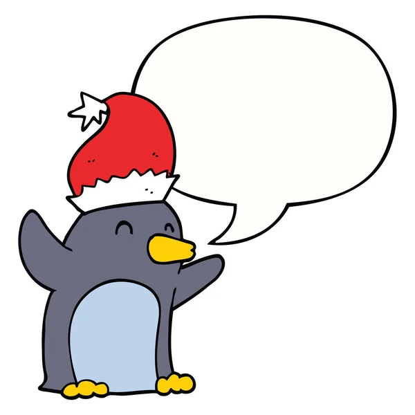 Leuke cartoon kerst pinguïn en toespraak bubble — Stockvector