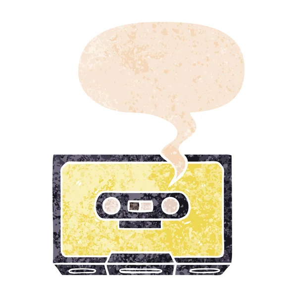 Cinta de cassette de dibujos animados y burbuja de voz en st texturizado retro — Archivo Imágenes Vectoriales