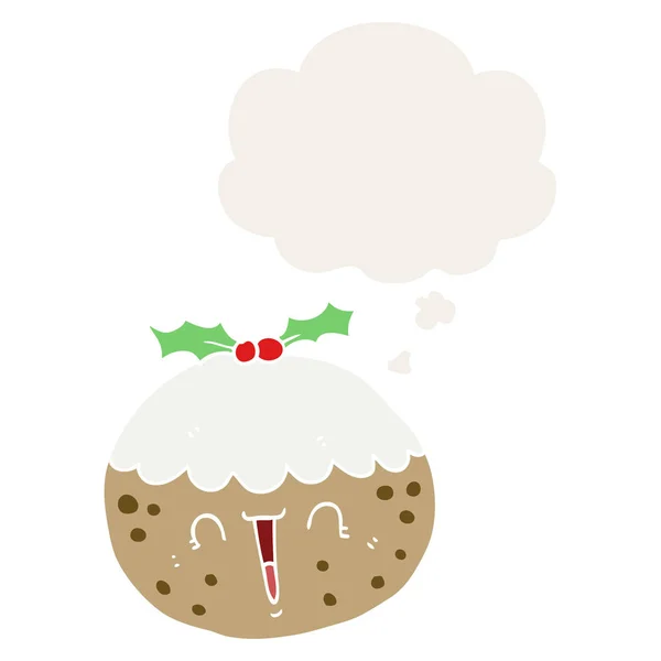 可爱的卡通圣诞布丁和思想泡沫在复古风格 — 图库矢量图片