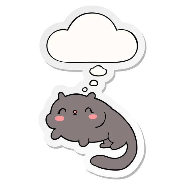 Tecknad katt och tankebubbla som en tryckt klistermärke — Stock vektor
