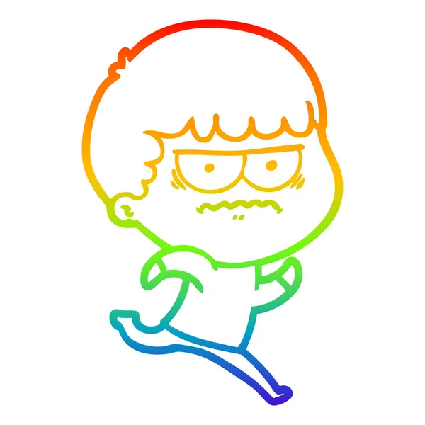 Rainbow gradient linje ritning Cartoon irriterad man — Stock vektor