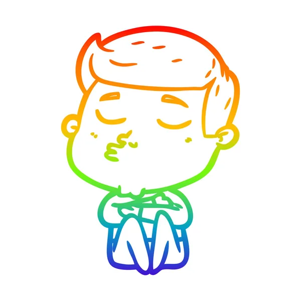 Arcobaleno gradiente linea disegno cartone animato modello ragazzo broncio — Vettoriale Stock