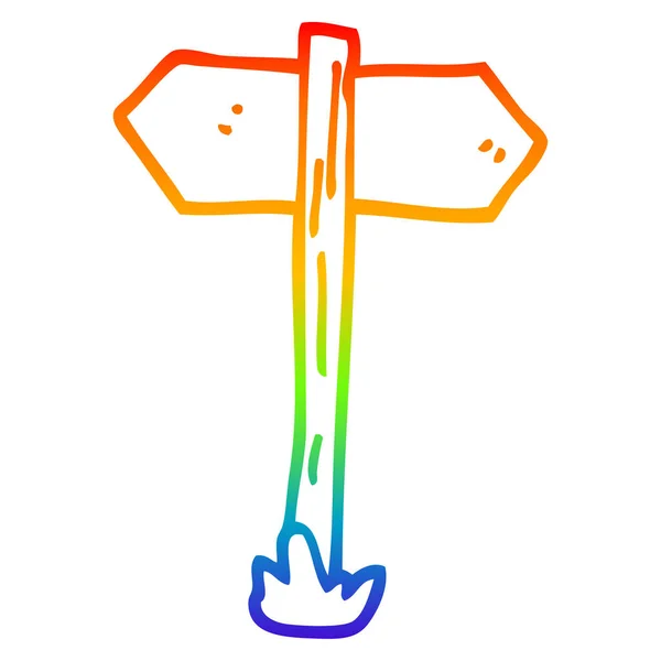 Regenboog gradiënt lijntekening cartoon geschilderd richting teken POS — Stockvector