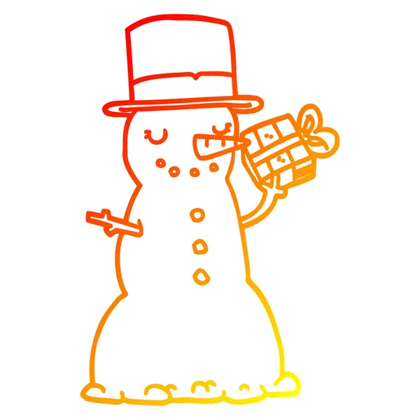 Linha gradiente quente desenho desenhos animados boneco de neve de Natal —  Vetores de Stock