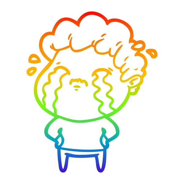 Regenbogengradienten Linie Zeichnung Cartoon Mann weinen — Stockvektor