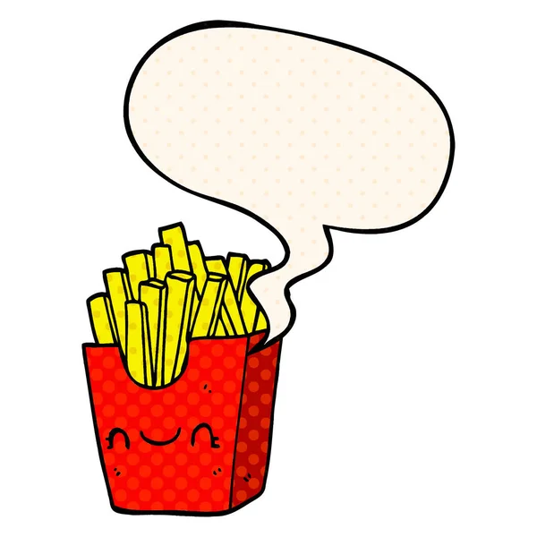 Cartoon-Pommes in Schachtel und Sprechblase im Comic-Stil — Stockvektor