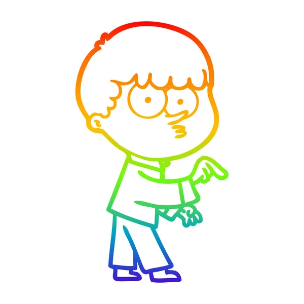 Regenboog gradiënt lijntekening cartoon nieuwsgierige jongen — Stockvector