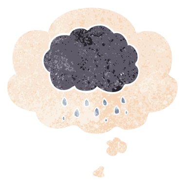 retro dokulu tarzında karikatür bulut yağmur ve düşünce balonu