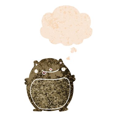 retro dokulu tarzıkarikatür yağ ayı ve düşünce balonu