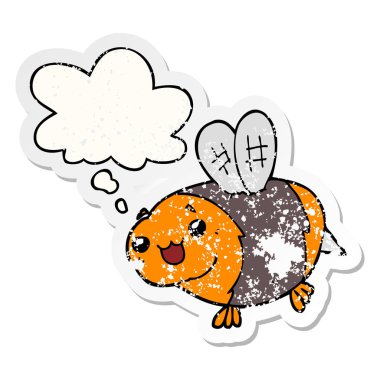 komik karikatür arı ve sıkıntılı yıpranmış sticke olarak kabarcık düşünce