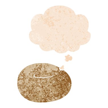 retro dokulu tarzda karikatür donut ve düşünce balonu