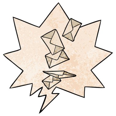 retro doku sty karikatür zarflar düşme ve konuşma balonu