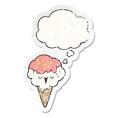 karikatür dondurma ve sıkıntılı yıpranmış sticke olarak kabarcık düşünce