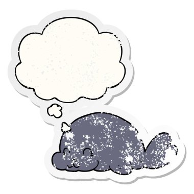 sevimli karikatür mühür ve sıkıntılı yıpranmış sticke olarak kabarcık düşünce