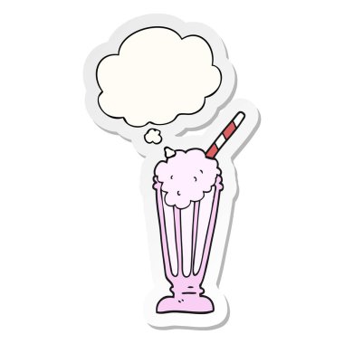 karikatür milkshake ve basılı bir etiket olarak düşünce balonu