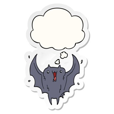 karikatür mutlu vampir yarasa ve baskılı bir sticke olarak kabarcık düşündüm