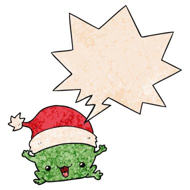 retro doku s sevimli karikatür noel kurbağa ve konuşma balonu
