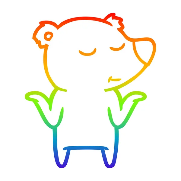 Arco iris gradiente línea dibujo feliz dibujos animados oso shrugging shoul — Archivo Imágenes Vectoriales