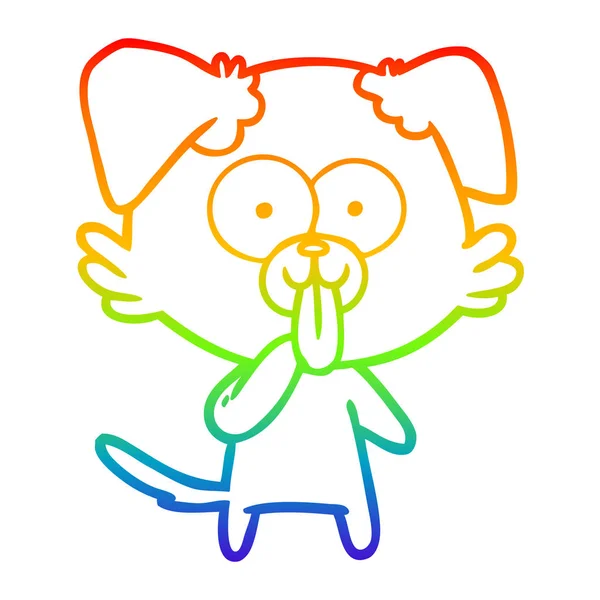 Arco iris gradiente línea dibujo dibujos animados perro con lengua pegando o — Vector de stock