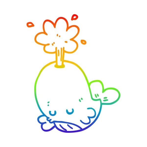 Rainbow gradient ligne dessin dessin dessin animé spouting baleine — Image vectorielle
