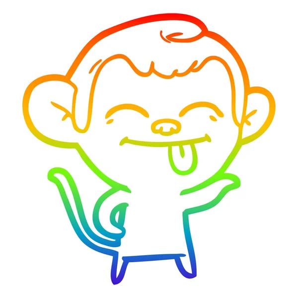 Rainbow gradient line drawing funny cartoon monkey — Stock Vector