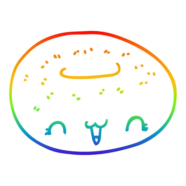 Arco iris gradiente línea dibujo lindo dibujos animados donut — Vector de stock