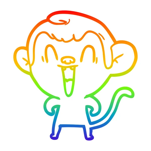 Linea gradiente arcobaleno disegno cartone animato scimmia ridente — Vettoriale Stock
