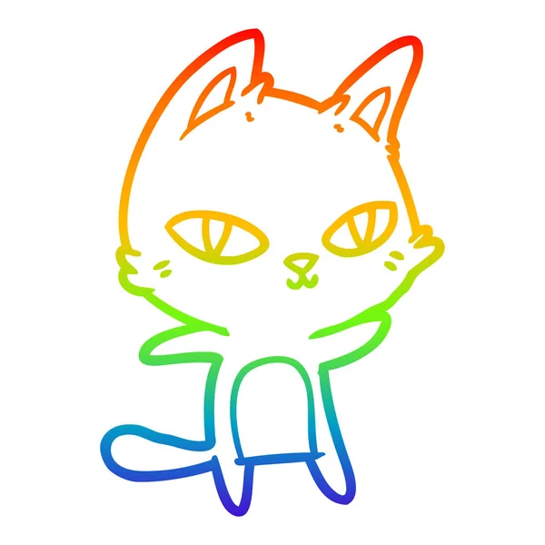 Arco iris gradiente línea dibujo dibujos animados gato mirando — Archivo Imágenes Vectoriales