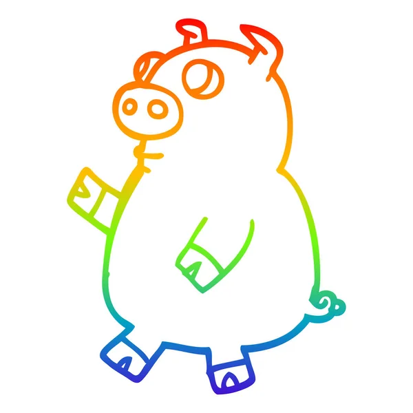 Linea gradiente arcobaleno disegno cartone animato divertente maiale — Vettoriale Stock