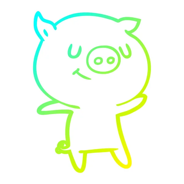 Gradient linia na zimno rysunek szczęśliwy świnia — Wektor stockowy