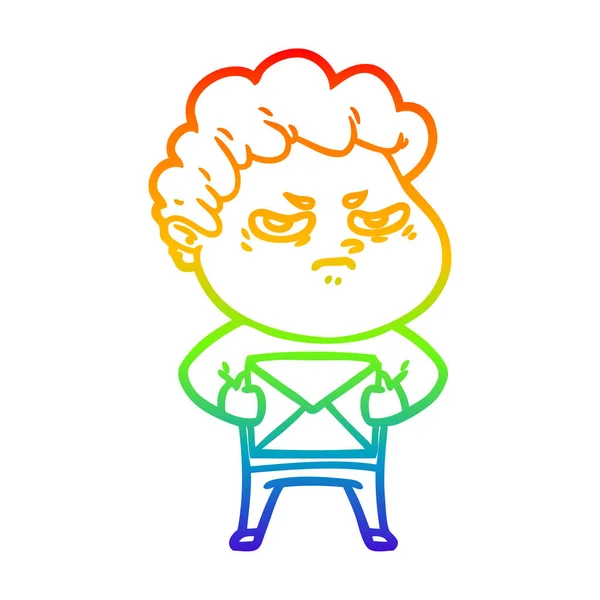 Regenbogen-Gradienten-Linie Zeichnung Karikatur wütender Mann — Stockvektor