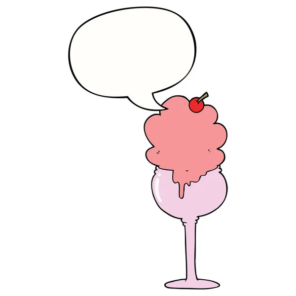 Cartoon ice cream desert and speech bubble — Stock Vector