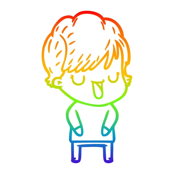 Linea gradiente arcobaleno disegno fumetto donna parlando — Vettoriale Stock