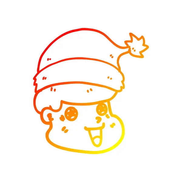 Warm gradient line drawing cartoon man wearing christmas hat — Stock Vector