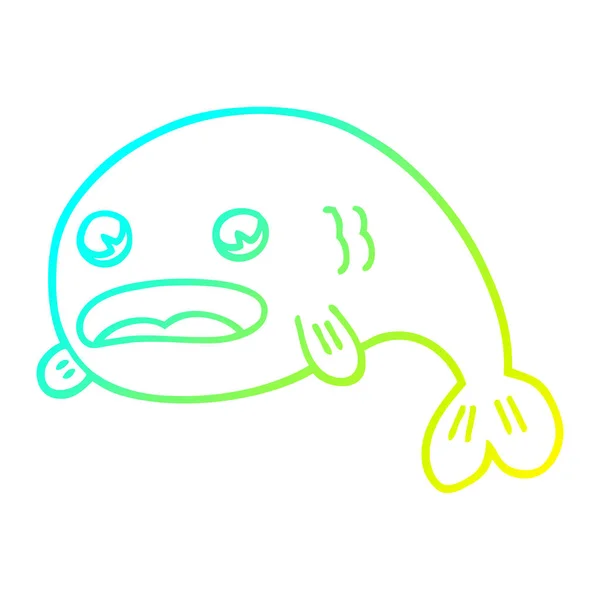 Línea de gradiente frío dibujo dibujos animados peces — Vector de stock